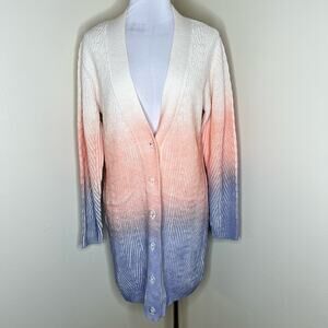 Venus Duster Cardigan Medium Gradient Ombre Pink Purple Knit Button V-Neck New